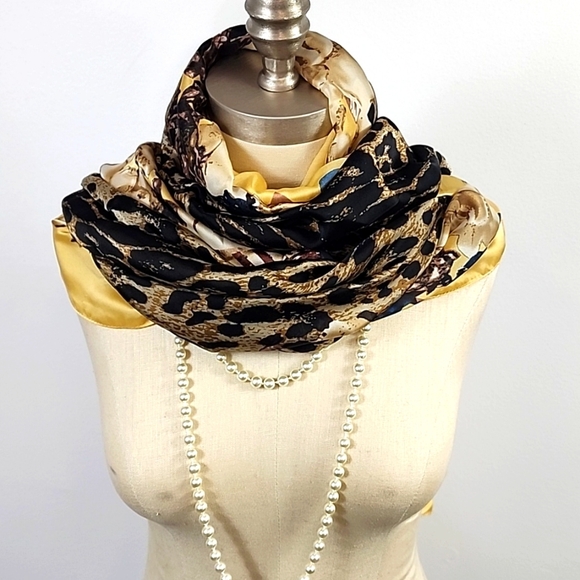 NATASHA Leopard Print with Yellow Border & Stylized Border, sz 34"x70" - Picture 1 of 7